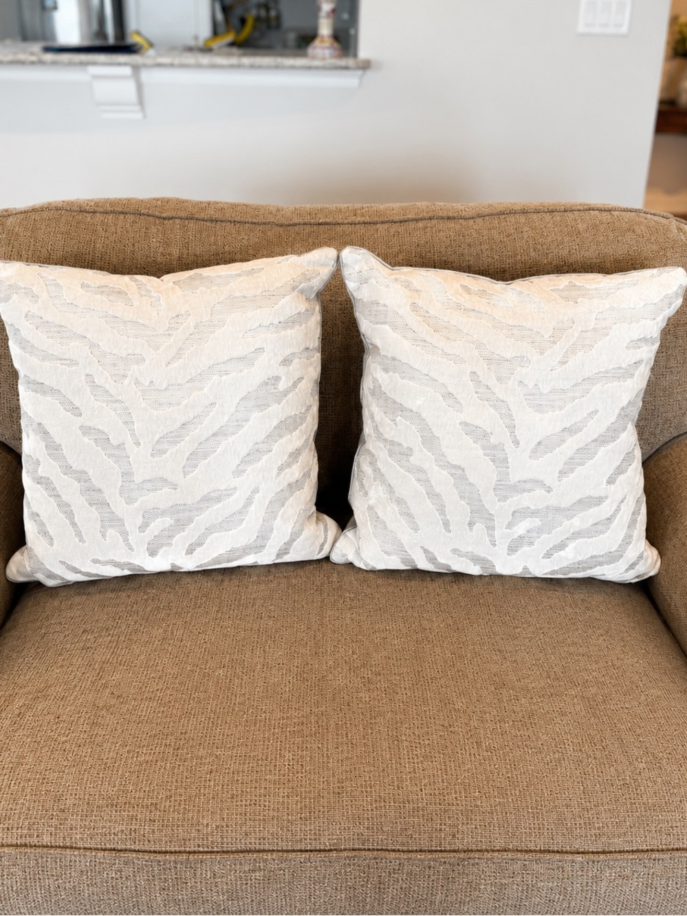 zinc White Zebra-Texture Throw Pillow Pair